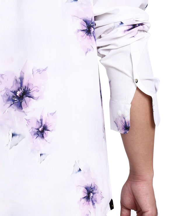 Rare Rabbit Men's Vendar White Viscose Fabric Floral Print Full Sleeves Shirt Plus Size