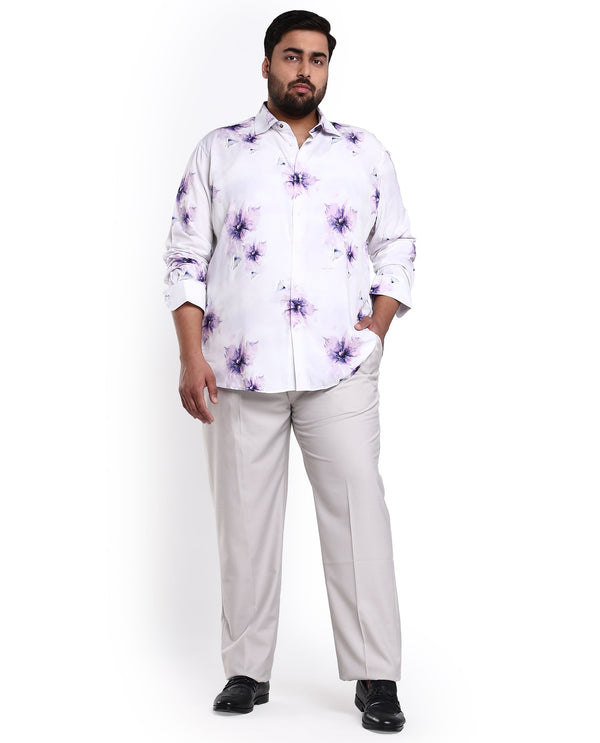 Rare Rabbit Men's Vendar White Viscose Fabric Floral Print Full Sleeves Shirt Plus Size