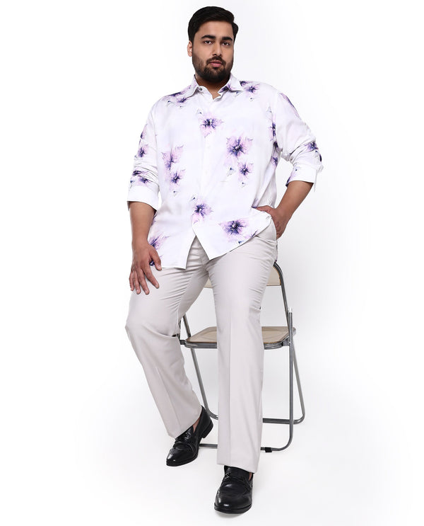 Rare Rabbit Men's Vendar White Viscose Fabric Floral Print Full Sleeves Shirt Plus Size