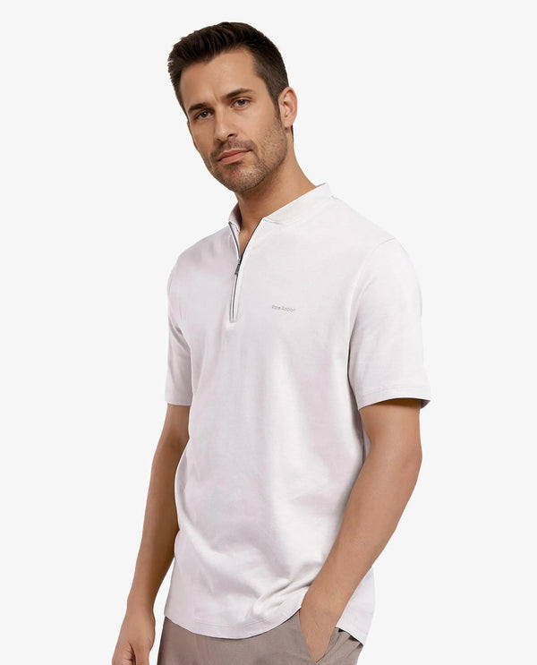 Rare Rabbit Men Veno Light Beige Cotton Blend Fabric Short Sleeve Mandarin Collar Plain Polo