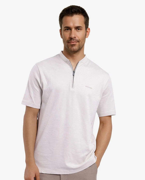 Rare Rabbit Men Veno Light Beige Cotton Blend Fabric Short Sleeve Mandarin Collar Plain Polo