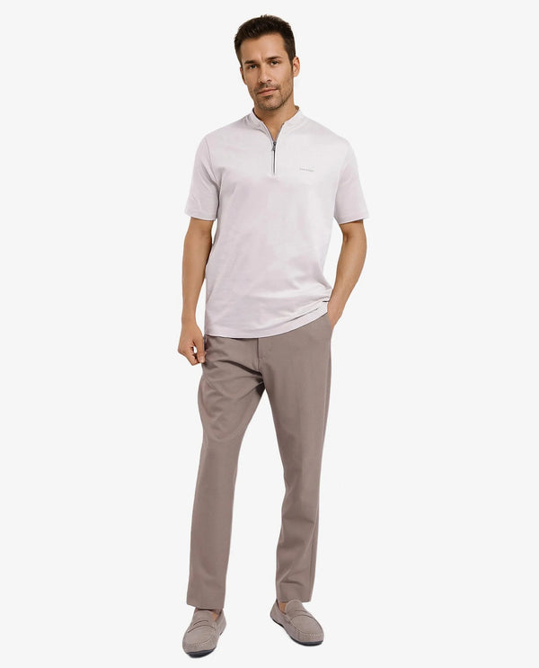 Rare Rabbit Men Veno Light Beige Cotton Blend Fabric Short Sleeve Mandarin Collar Plain Polo