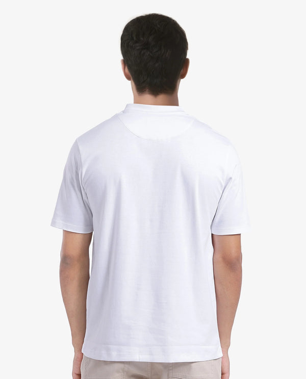 Rare Rabbit Men Veno White Cotton Blend Fabric Short Sleeve Mandarin Collar Plain Polo