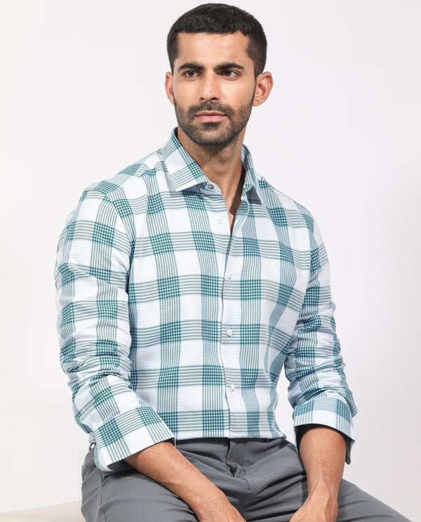 Rare Rabbit Men's Ventura Light Blue Cotton Fabric Full Sleeves Checks Shirt
