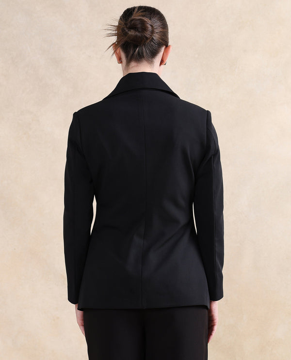 Rareism Women Versto Black Full Sleeve Lapel Neck Zipper Closure Plain Jacket