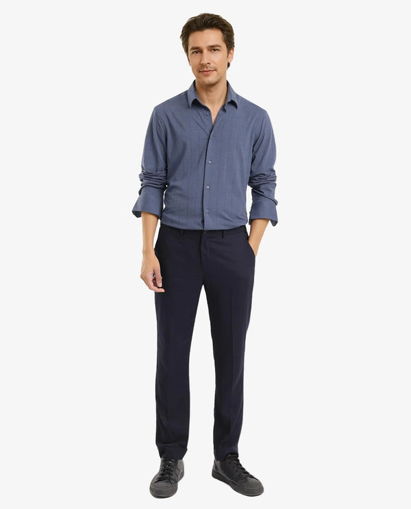 Rare Rabbit Men Vert-3 Dusky Blue Cotton Fabric Full Sleeves Regular Fit Self Stripes Knit Shirt