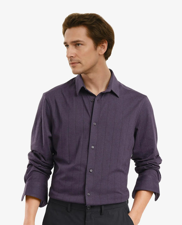 Rare Rabbit Men Vert-3 Dusky Purple Cotton Fabric Half Sleeves Regular Fit Self Stripes Knit Shirt