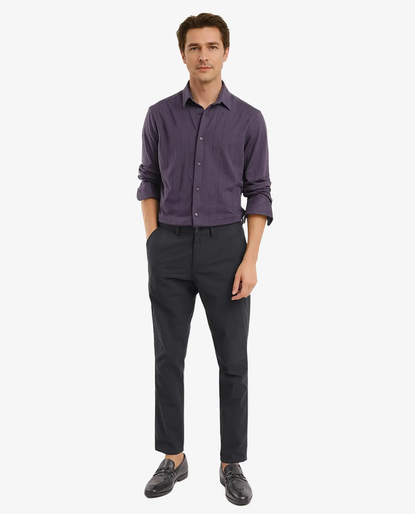 Rare Rabbit Men Vert-3 Dusky Purple Cotton Fabric Half Sleeves Regular Fit Self Stripes Knit Shirt