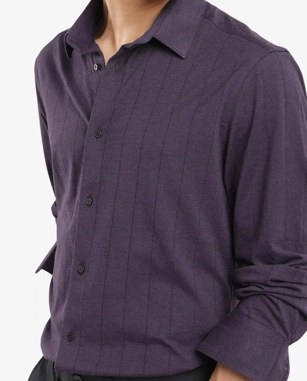 Rare Rabbit Men Vert-3 Dusky Purple Cotton Fabric Half Sleeves Regular Fit Self Stripes Knit Shirt
