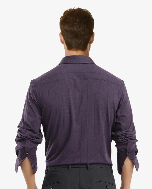 Rare Rabbit Men Vert-3 Dusky Purple Cotton Fabric Half Sleeves Regular Fit Self Stripes Knit Shirt