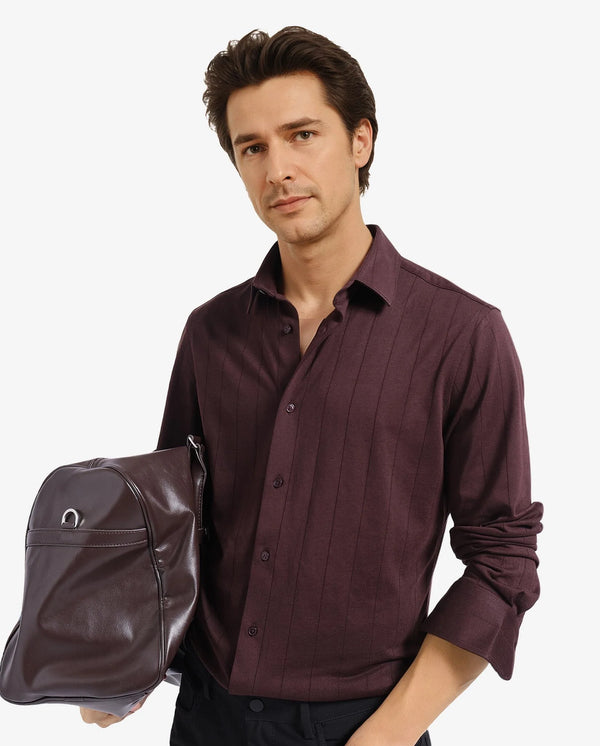 Rare Rabbit Men Vert-1 Dark Brown Full Sleeve Regular Fit Shirt