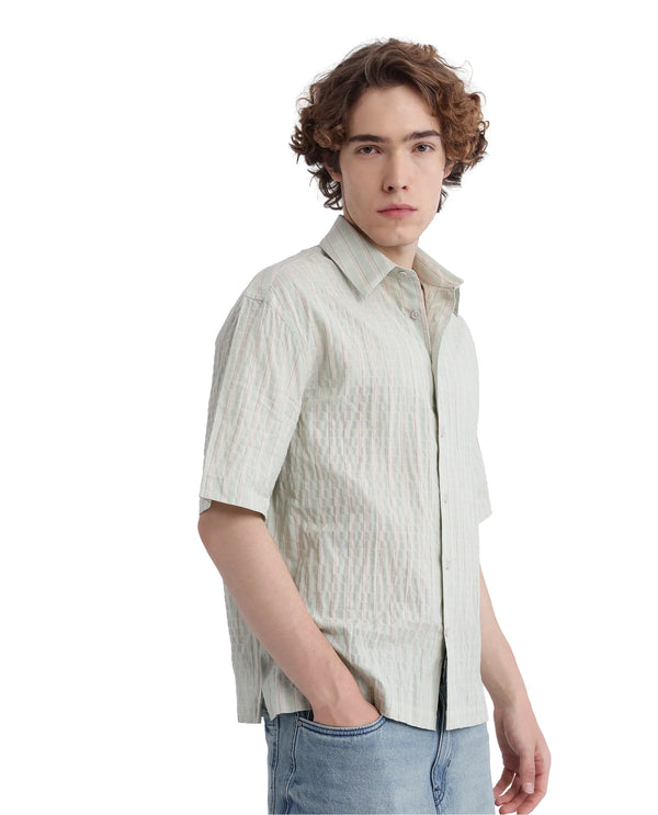 Rare Rabbit Men's Wexder Light Grey  Cotton Fabric Short Sleeve Collared Neck Button Closure Multicolor Printed Shirt