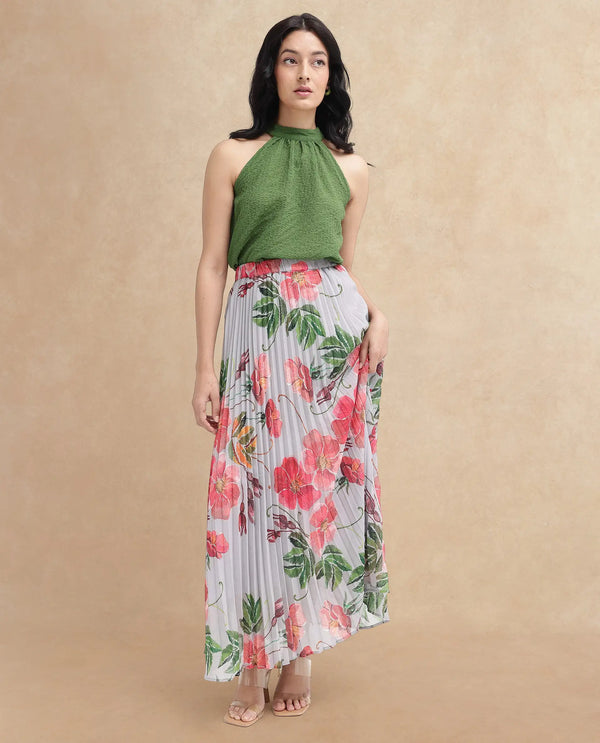Rareism Women Vicenza Dark Green Sleeveless Halter Neck Plain Top