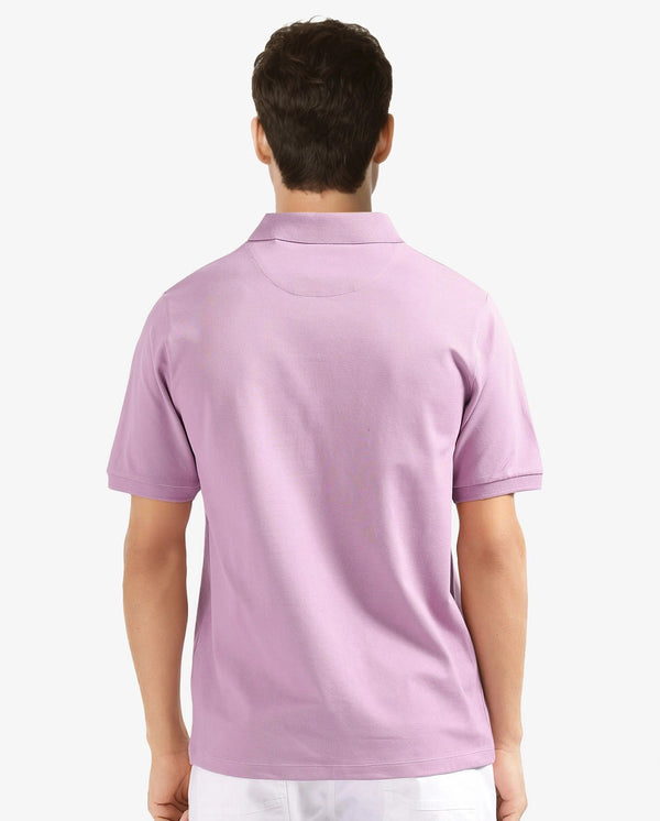 Rare Rabbit Men Vinc Dusky Pink Cotton Fabric Short Sleeve Silicon Badge Button Closure Plain Polo