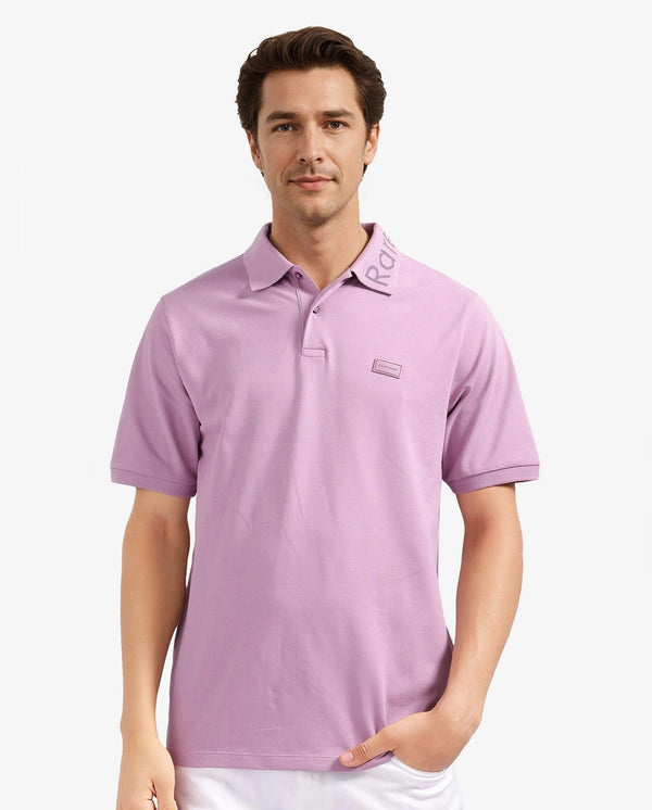 Rare Rabbit Men Vinc Dusky Pink Cotton Fabric Short Sleeve Silicon Badge Button Closure Plain Polo