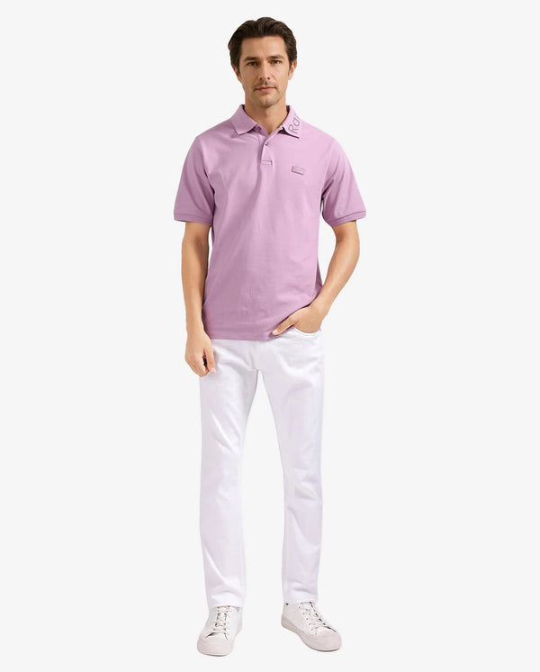 Rare Rabbit Men Vinc Dusky Pink Cotton Fabric Short Sleeve Silicon Badge Button Closure Plain Polo