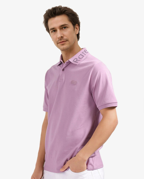 Rare Rabbit Men Vinc Dusky Pink Cotton Fabric Short Sleeve Silicon Badge Button Closure Plain Polo