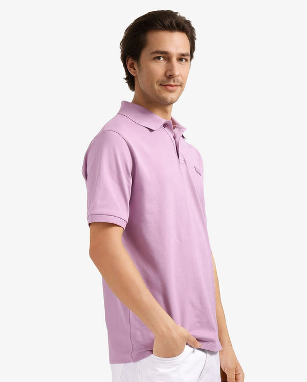 Rare Rabbit Men Vinc Dusky Pink Cotton Fabric Short Sleeve Silicon Badge Button Closure Plain Polo