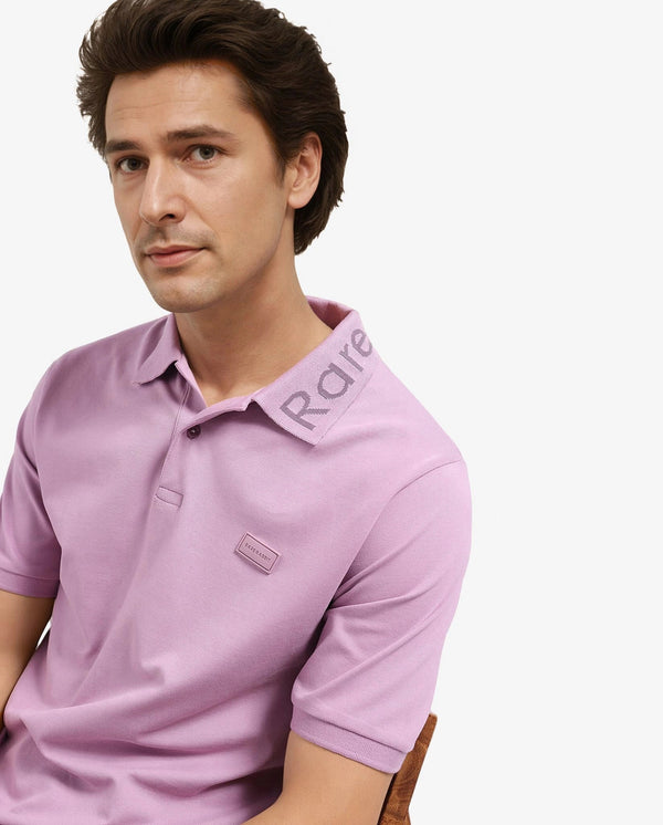 Rare Rabbit Men Vinc Dusky Pink Cotton Fabric Short Sleeve Silicon Badge Button Closure Plain Polo