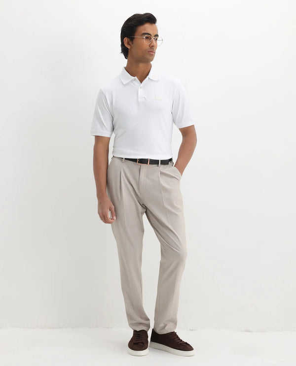 Rare Rabbit Men Vinc White Cotton Fabric Short Sleeve Silicon Badge Button Closure Plain Polo