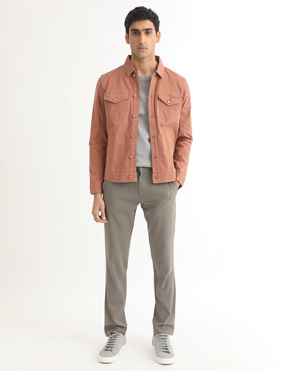 Rare Rabbit Men's Vintage Dusky Red Plain Denim Trucker Jacket