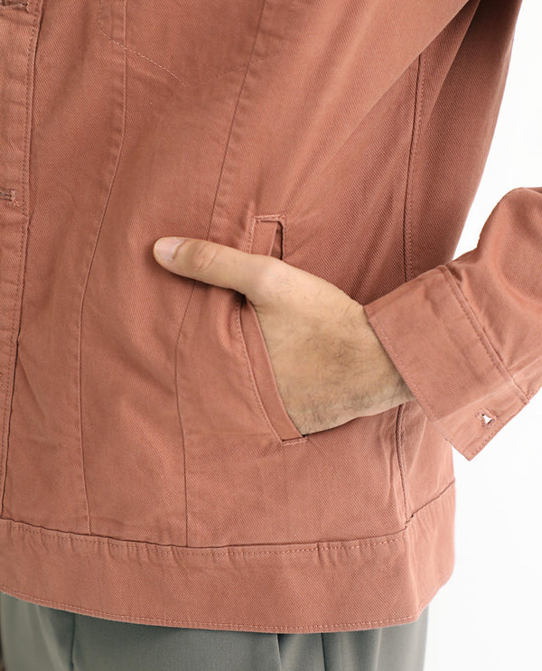 Rare Rabbit Men's Vintage Dusky Red Plain Denim Trucker Jacket