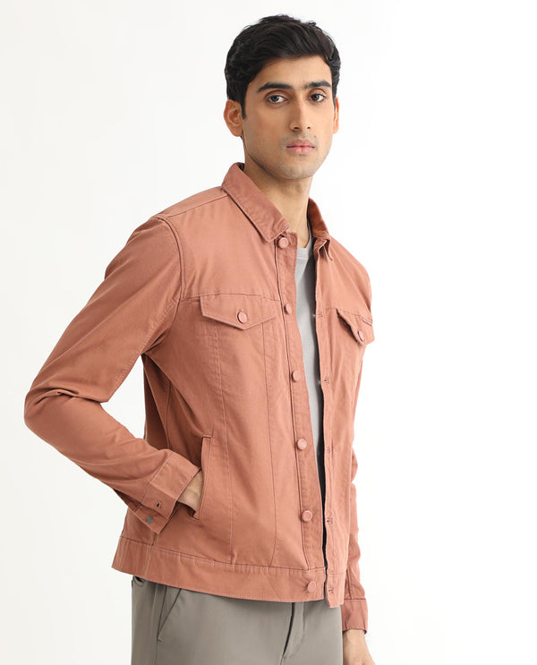 Rare Rabbit Men's Vintage Dusky Red Plain Denim Trucker Jacket