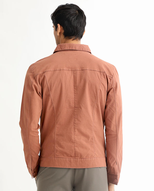 Rare Rabbit Men's Vintage Dusky Red Plain Denim Trucker Jacket