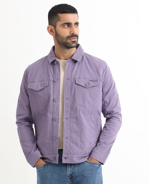 Rare Rabbit Men's Vintage Pastel Purple Plain Denim Trucker Jacket