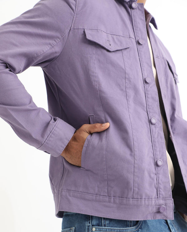 Rare Rabbit Men's Vintage Pastel Purple Plain Denim Trucker Jacket