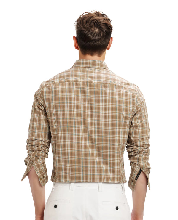 Rare Rabbit Men's Vitka Dark Brown Cotton Fabric Full Sleeve Regular Fit Checks Shirt