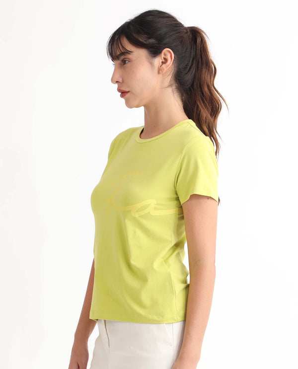 Rareism Women Vivian Flouroscent Green  Regular Fit Half Sleeves Solid Crew Neck T-Shirt