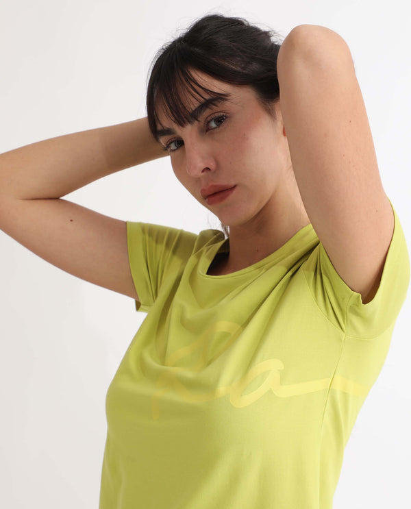 Rareism Women Vivian Flouroscent Green  Regular Fit Half Sleeves Solid Crew Neck T-Shirt