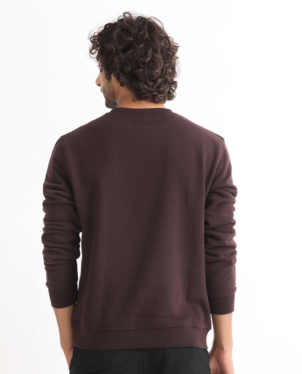 Rare Rabbit Mens Voir Dark Maroon Cotton Polyester Fabric Full Sleeves Logo Statement Print Knitted Sweatshirt