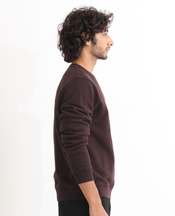 Rare Rabbit Mens Voir Dark Maroon Cotton Polyester Fabric Full Sleeves Logo Statement Print Knitted Sweatshirt