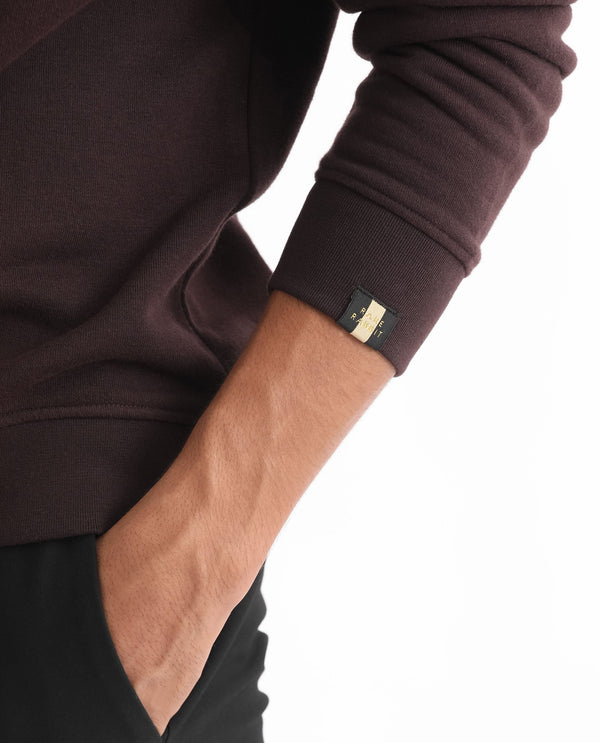 Rare Rabbit Mens Voir Dark Maroon Cotton Polyester Fabric Full Sleeves Logo Statement Print Knitted Sweatshirt