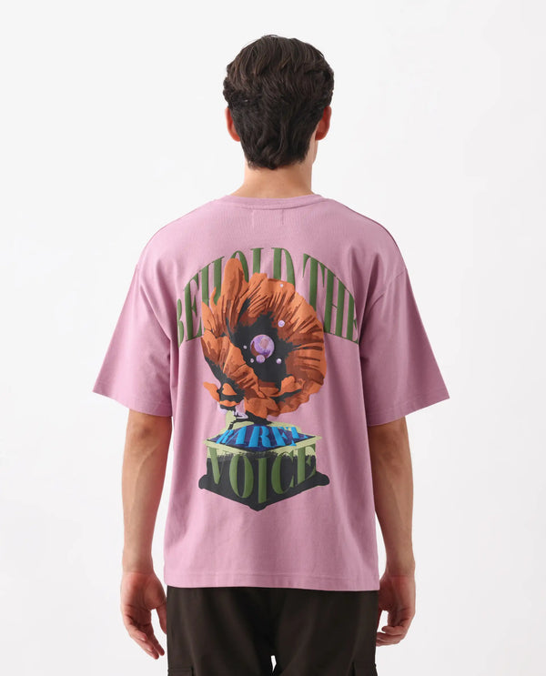 Rare Rabbit Men Voiz Pink Cotton Fabric Short Sleeve Slip-On Oversized Fit Printed T-Shirt
