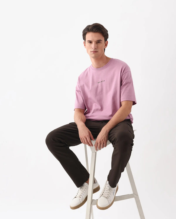 Rare Rabbit Men Voiz Pink Cotton Fabric Short Sleeve Slip-On Oversized Fit Printed T-Shirt