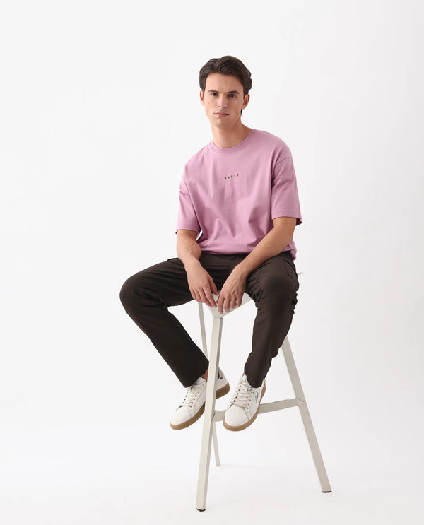 Rare Rabbit Men Voiz Pink Cotton Fabric Short Sleeve Slip-On Oversized Fit Printed T-Shirt