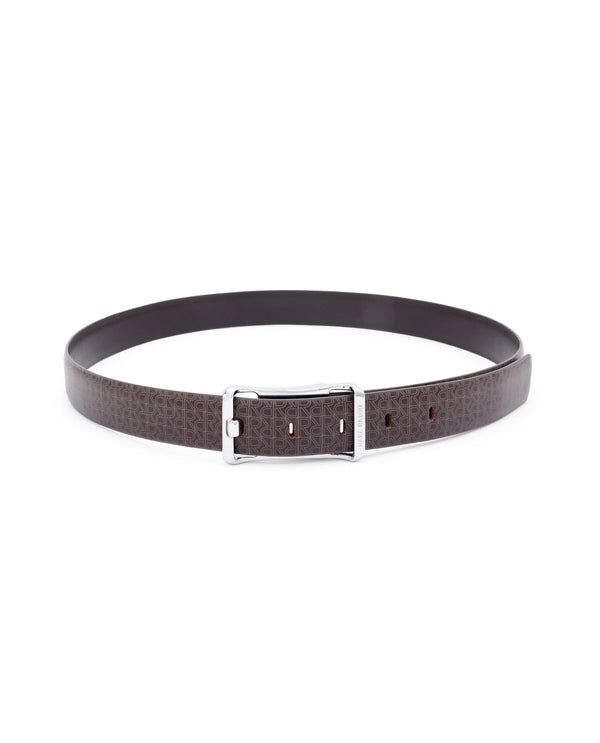 Rare Rabbit Men's Volde Brown Reversible Monogram Print Gun Metal Belt