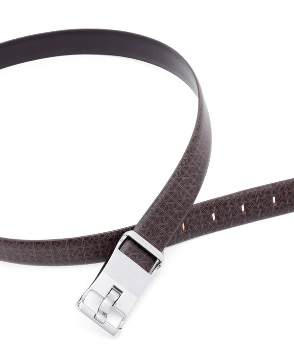Rare Rabbit Men's Volde Brown Reversible Monogram Print Gun Metal Belt