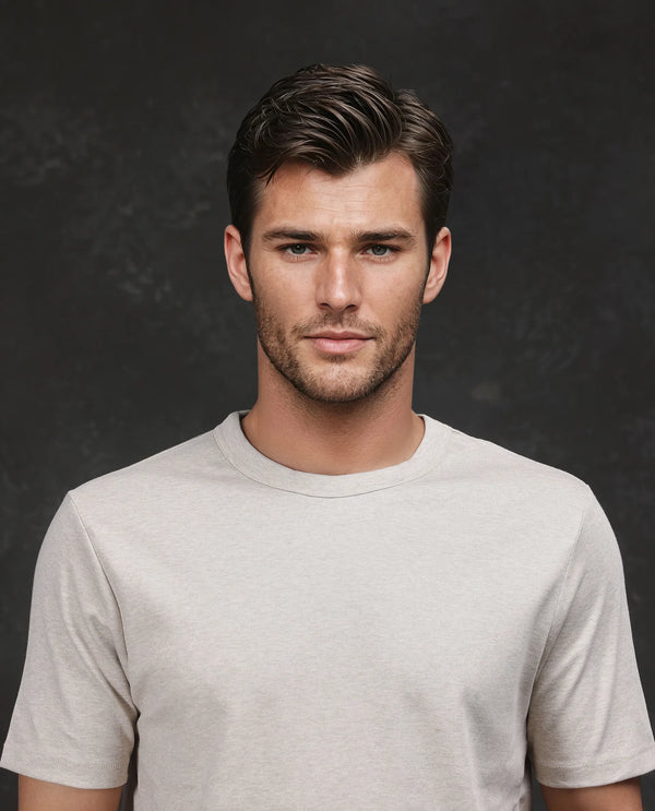 Rare Rabbit Men Volt-Mel Beige Cotton Fabric Short Sleeve Crew Neck Regular Fit Plain T-Shirt