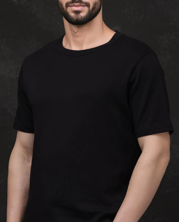 Rare Rabbit Men Volt Black Cotton Fabric Short Sleeve Crew Neck Regular Fit Plain T-Shirt