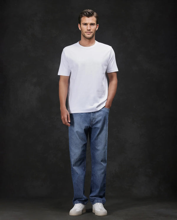 Rare Rabbit Men Volt White Cotton Fabric Short Sleeve Crew Neck Regular Fit Plain T-Shirt