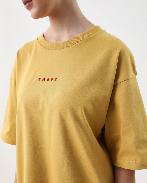 Rareism Women Voltz Yellow Pull On Closure Cotton Fabric Oversized Fit Regular Length Graphic Print T-Shirt