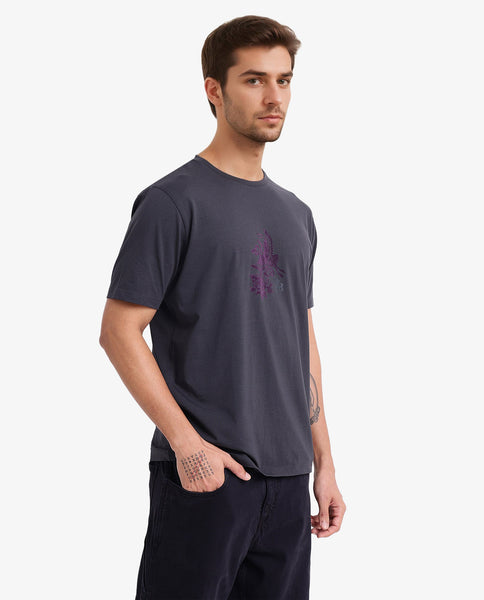 Rare Rabbit Men Volvo Dark Grey Cotton Lycra Fabric Short Sleeve Crew