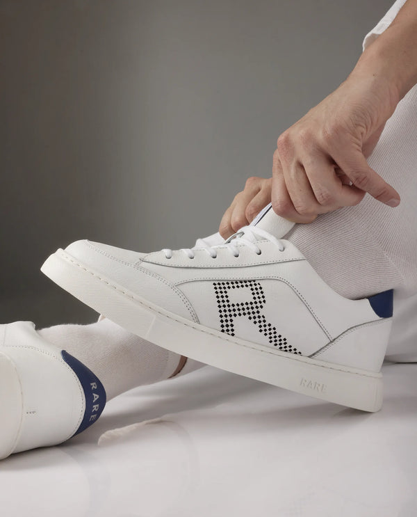 Rare Rabbit Men Vortex White Low-Top Genuine Leather Lazer Lace-Up Sneaker Shoes