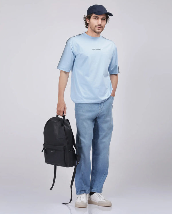 Rare Rabbit Men's Vort Light Blue Cotton Elastane Fabric Shank And Zip Closure Skater Fit Plain Jeans