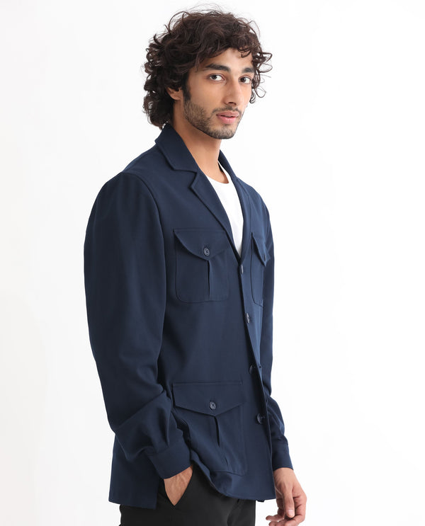 Rare Rabbit Men's Voyage Dark Navy Front Pocket Blazer Style Jacket