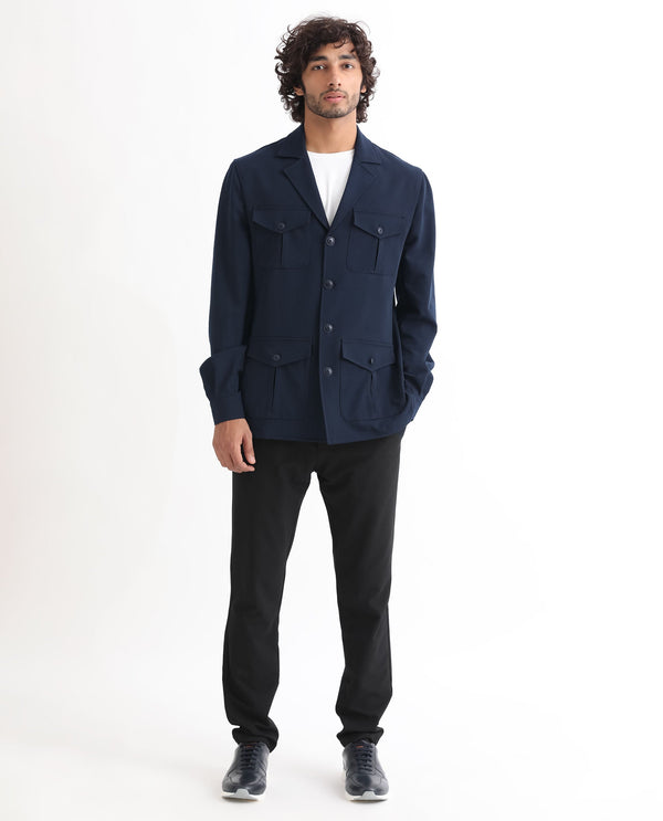 Rare Rabbit Men's Voyage Dark Navy Front Pocket Blazer Style Jacket